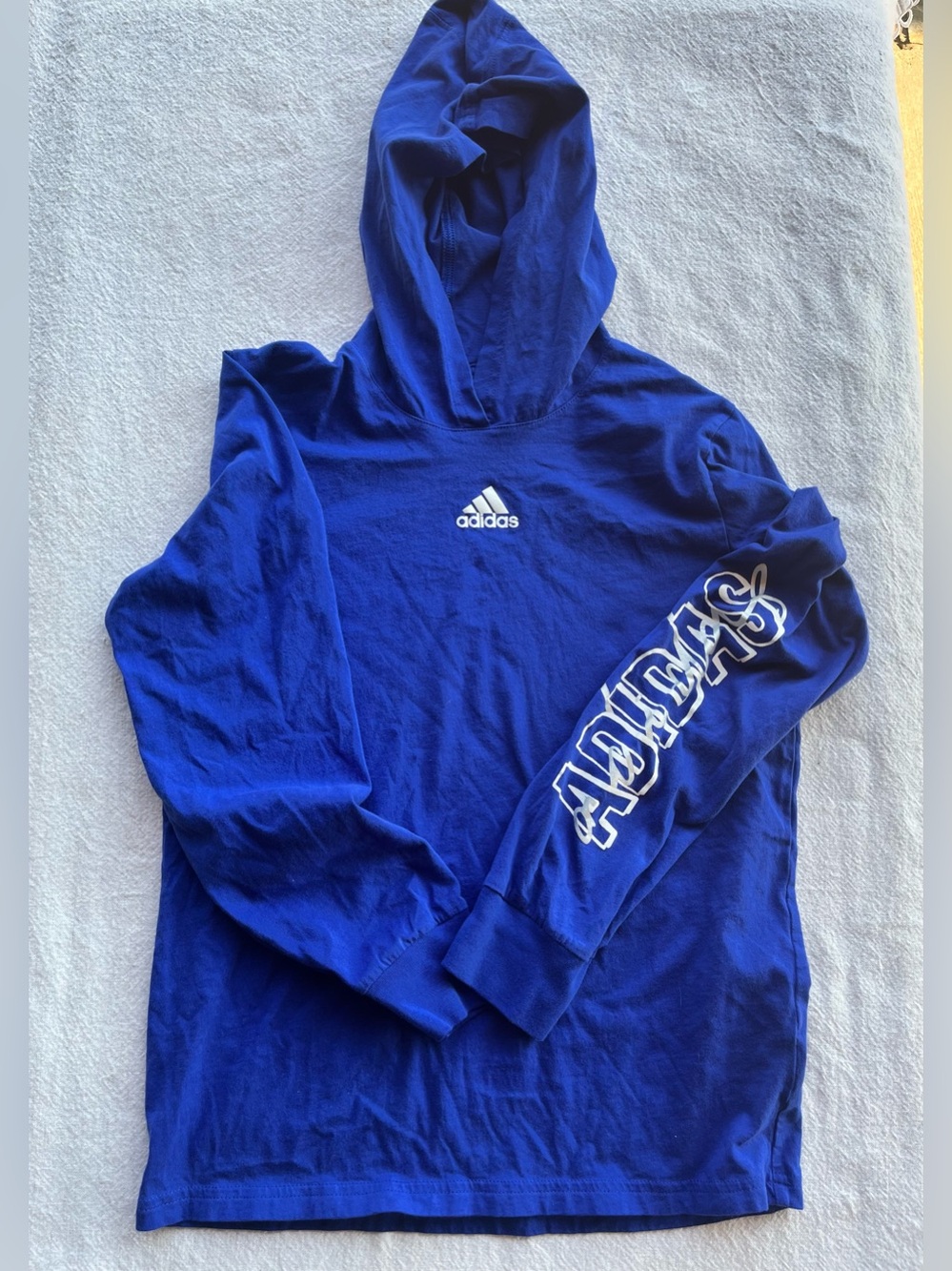 ADIDAS Boys Royal Blue Hooded Long Sleeve Shirt, Logo